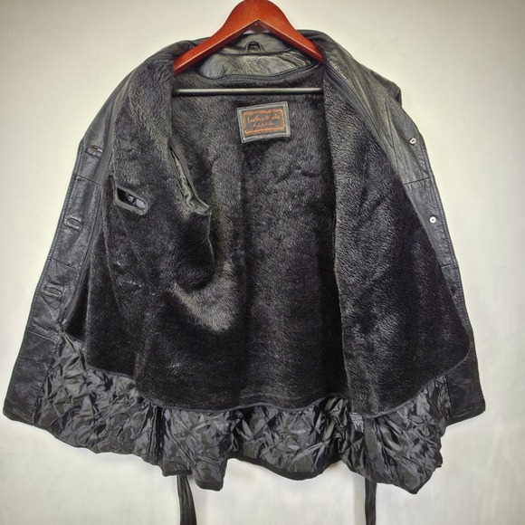Leather World Jacket Womens L Black Belted Faux Fur Liner Y2K Vintage Moto Biker - Picture 16 of 16